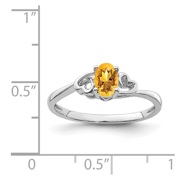 925 Sterling Silver Rhodium-plated Citrine (November Birthstone) Ring Size 10